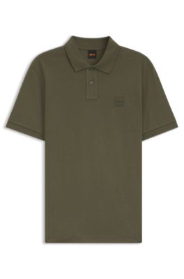 Stretch-cotton slim-fit polo shirt with logo patch, Green