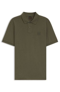 Polo slim fit de algodón elástico con aplique de logo