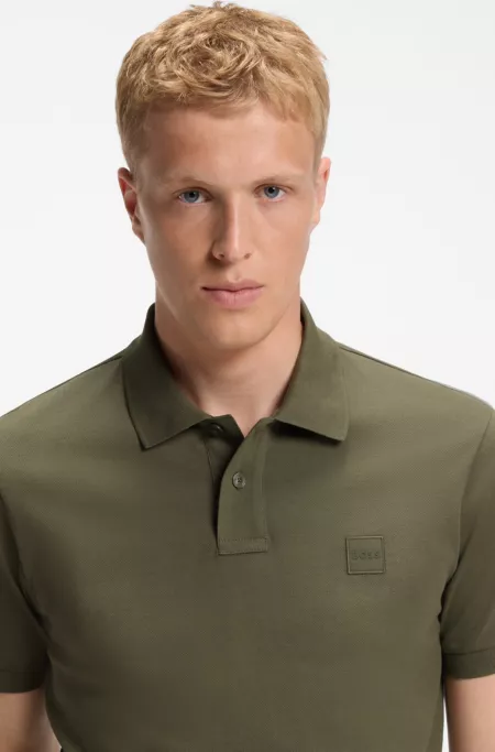 Stretch-cotton slim-fit polo shirt with logo patch