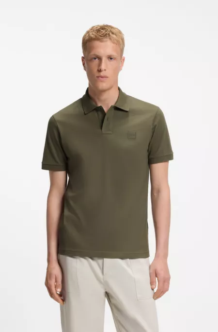 Stretch-cotton slim-fit polo shirt with logo patch