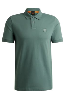 Stretch-cotton slim-fit polo shirt with logo patch, Light Green