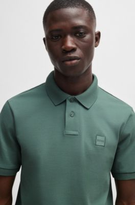 Stretch-cotton slim-fit polo shirt with logo patch, Light Green