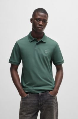 Stretch-cotton slim-fit polo shirt with logo patch, Light Green
