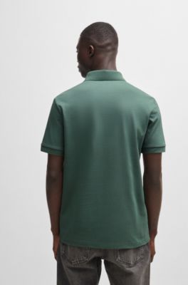Stretch-cotton slim-fit polo shirt with logo patch, Light Green