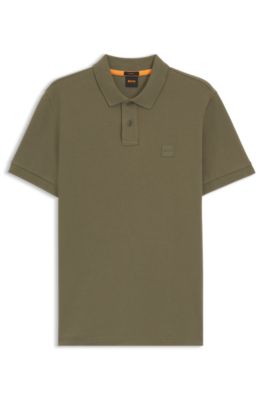 Stretch-cotton slim-fit polo shirt with logo patch, Light Green