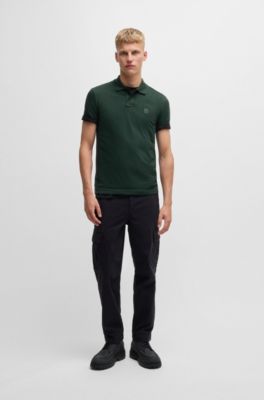 Polo Slim en coton stretch &agrave; patch logo, Chaux