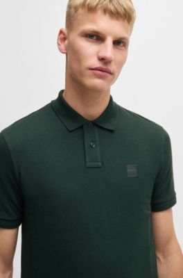 Polo Slim en coton stretch &agrave; patch logo, Chaux