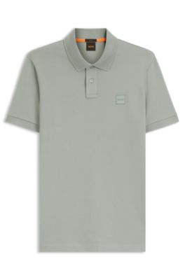 Stretch-cotton slim-fit polo shirt with logo patch, Light Green