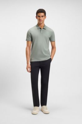 Stretch-cotton slim-fit polo shirt with logo patch, Light Green