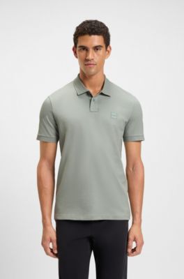 Stretch-cotton slim-fit polo shirt with logo patch, Light Green