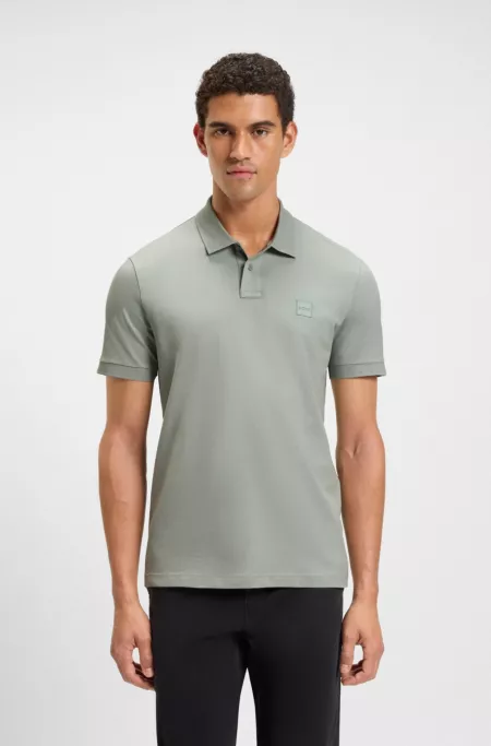 Stretch-cotton slim-fit polo shirt with logo patch