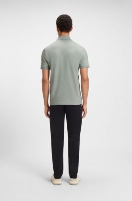 Stretch-cotton slim-fit polo shirt with logo patch, Light Green