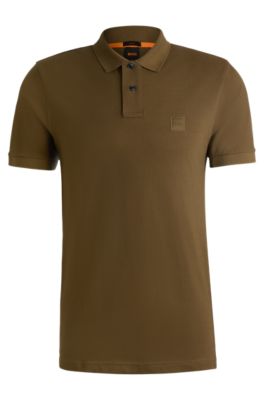Stretch-cotton slim-fit polo shirt with logo patch, Light Green