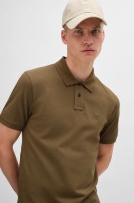 Stretch-cotton slim-fit polo shirt with logo patch, Light Green