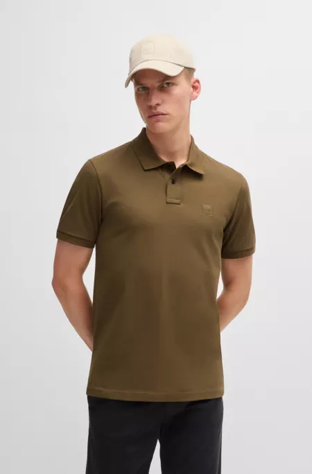 Stretch-cotton slim-fit polo shirt with logo patch
