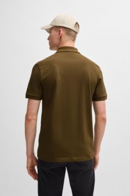 Stretch-cotton slim-fit polo shirt with logo patch, Light Green
