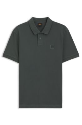 Stretch-cotton slim-fit polo shirt with logo patch, Light Green