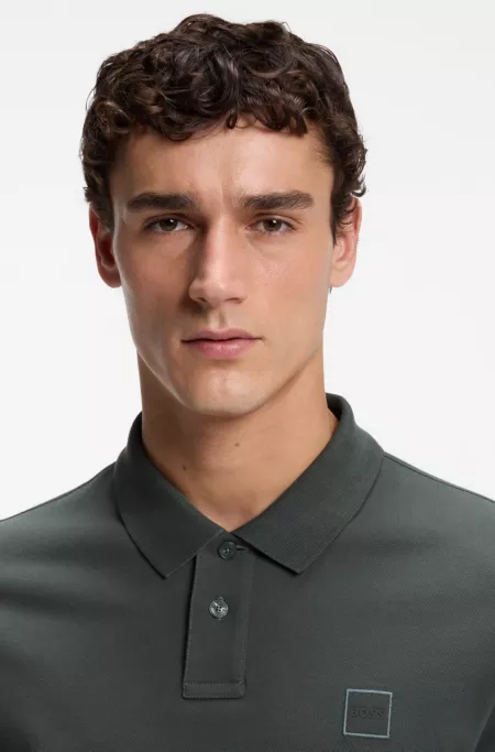 Stretch-cotton slim-fit polo shirt with logo patch