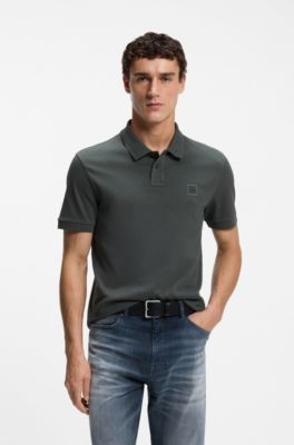 Polo slim fit de algod&oacute;n el&aacute;stico con aplique de logo, Cal