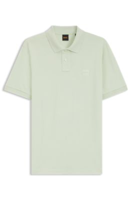 Stretch-cotton slim-fit polo shirt with logo patch, Light Green