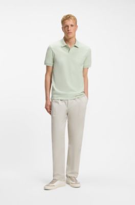 Stretch-cotton slim-fit polo shirt with logo patch, Light Green