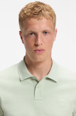 Stretch-cotton slim-fit polo shirt with logo patch, Light Green
