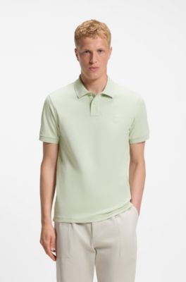 Stretch-cotton slim-fit polo shirt with logo patch, Light Green