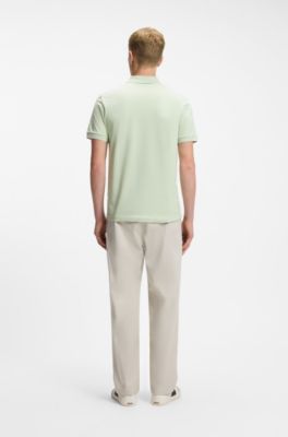 Stretch-cotton slim-fit polo shirt with logo patch, Light Green