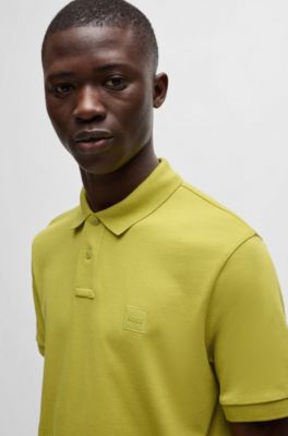 Polo Slim en coton stretch &agrave; patch logo, Chaux