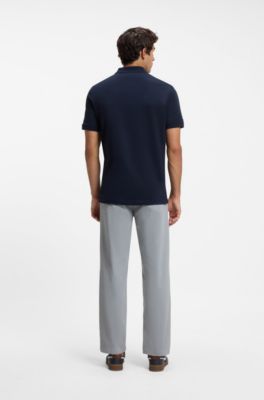 Stretch-cotton slim-fit polo shirt with logo patch, Dark Blue