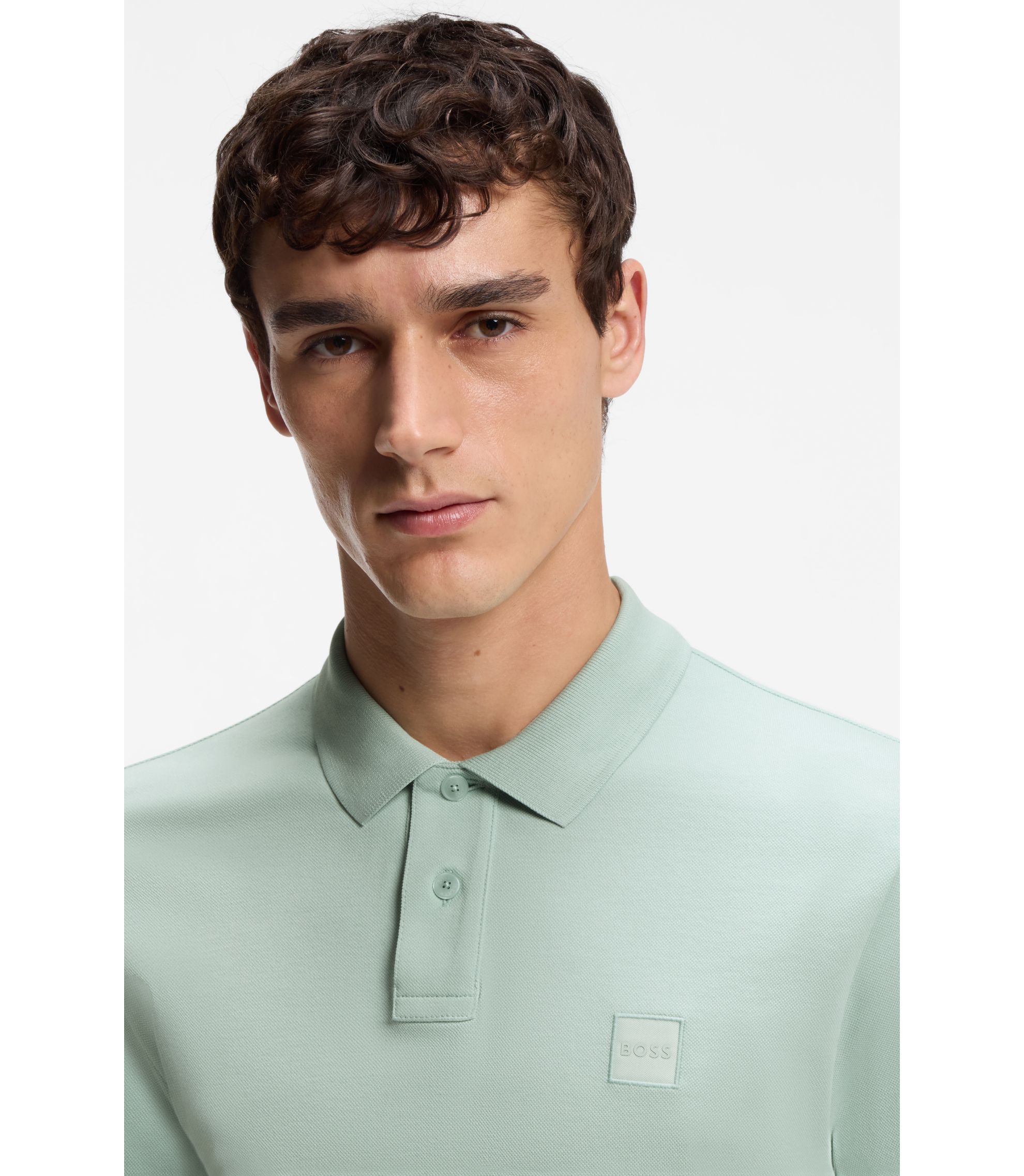 BOSS - Stretch-cotton slim-fit polo shirt with logo patch - Turquoise
