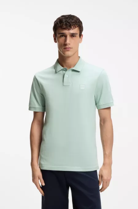 Stretch-cotton slim-fit polo shirt with logo patch