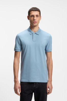 Stretch-cotton slim-fit polo shirt with logo patch, Light Blue