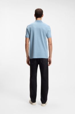 Stretch-cotton slim-fit polo shirt with logo patch, Light Blue
