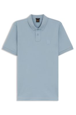 Stretch-cotton slim-fit polo shirt with logo patch, Light Blue