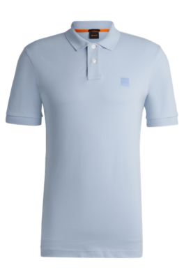 BOSS Stretch cotton slim fit polo shirt with logo patch Light Blue