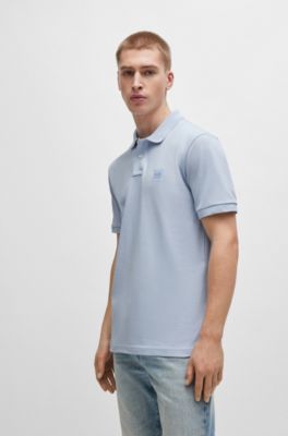 Stretch-cotton slim-fit polo shirt with logo patch, Light Blue