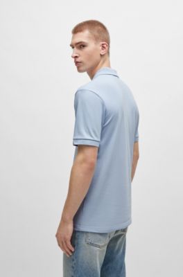 Stretch-cotton slim-fit polo shirt with logo patch, Light Blue