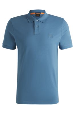 Stretch-cotton slim-fit polo shirt with logo patch, Light Blue