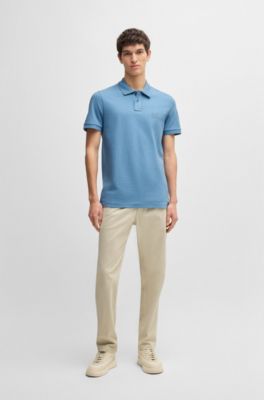 Stretch-cotton slim-fit polo shirt with logo patch, Light Blue
