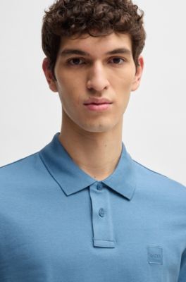 Stretch-cotton slim-fit polo shirt with logo patch, Light Blue
