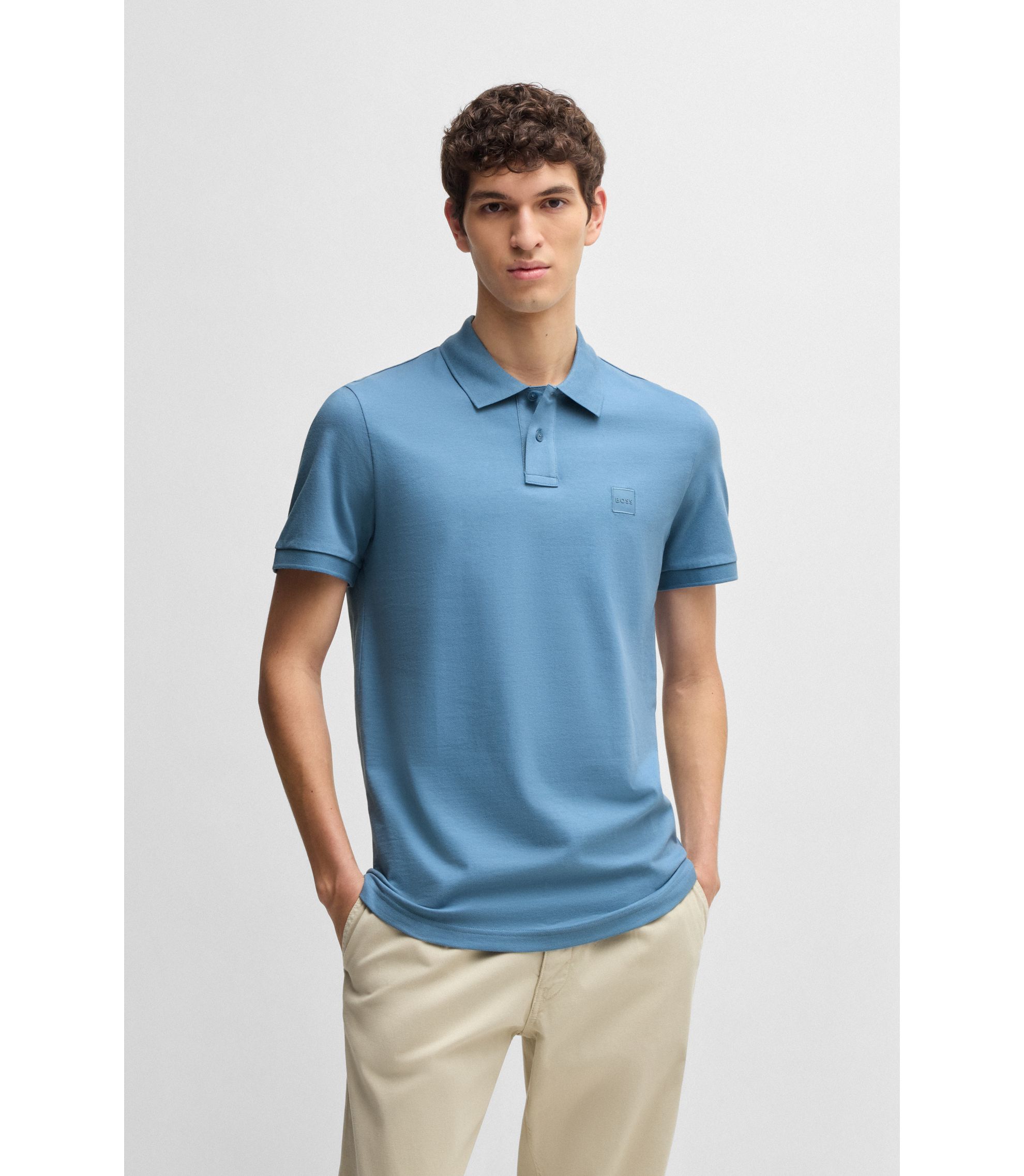 BOSS - Logo-patch slim-fit polo shirt in stretch cotton