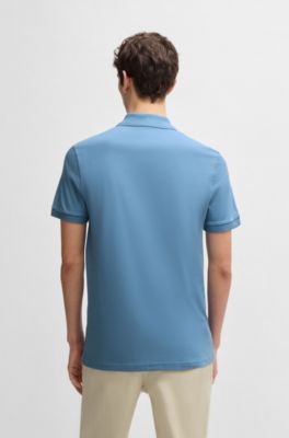 Stretch-cotton slim-fit polo shirt with logo patch, Light Blue