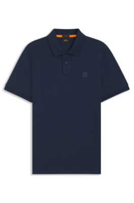 Stretch-cotton slim-fit polo shirt with logo patch, Light Blue