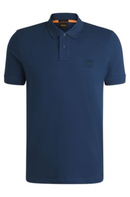 Polo Slim en coton stretch &agrave; patch logo, bleu clair