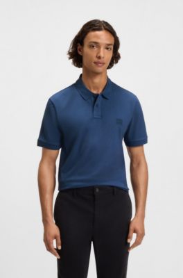 Polo Slim en coton stretch &agrave; patch logo, bleu clair