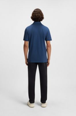 Polo Slim en coton stretch &agrave; patch logo, bleu clair