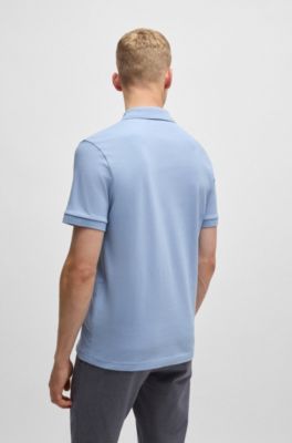Polo slim fit de algod&oacute;n el&aacute;stico con parche de logo, Celeste