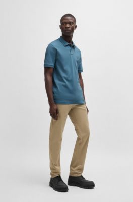 Stretch-cotton slim-fit polo shirt with logo patch, Light Blue