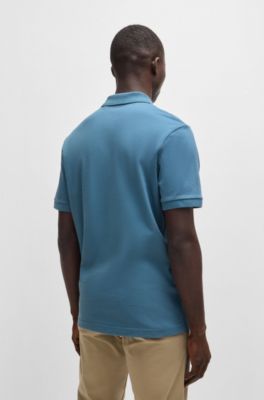 Stretch-cotton slim-fit polo shirt with logo patch, Light Blue